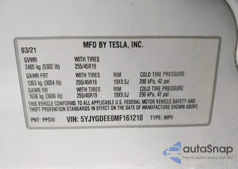 2021 Tesla Model Y Long Range Dual Motor All-Wheel Drive from USA, damaged, VIN 5YJYGDEE0MF161210